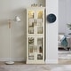 preview thumbnail 1 of 27, Lighted Tall Bookshelf Display Cabinet Curio Cabinet with Glass Door Antique White