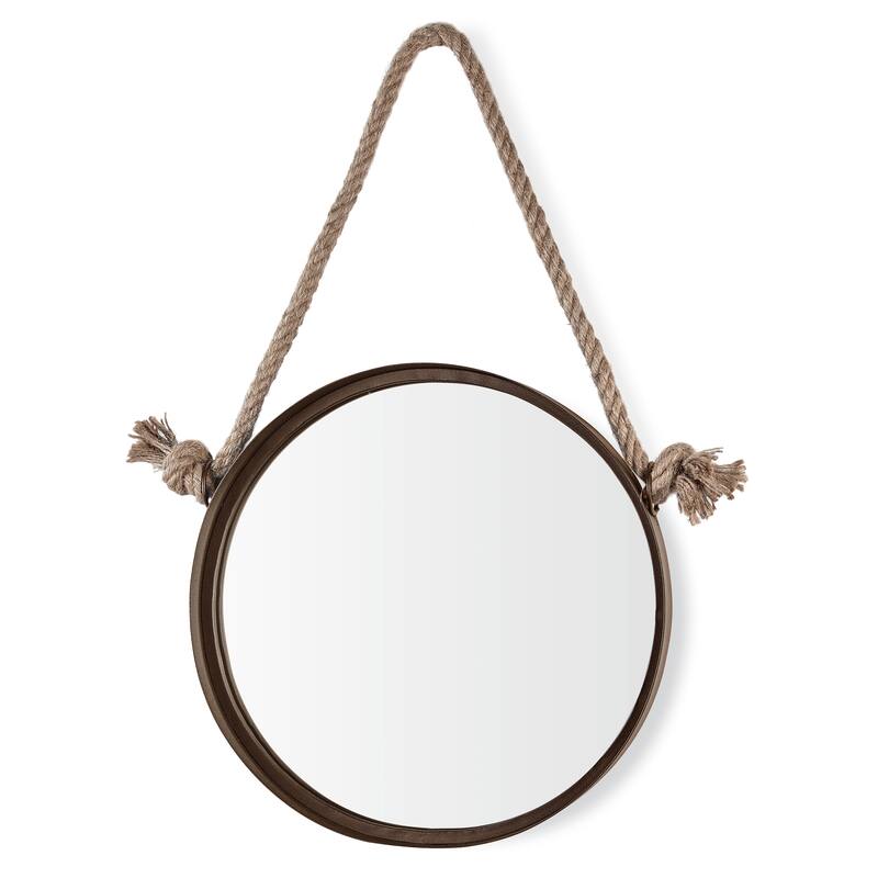 Danya B. 15" Dark Brown Iron Framed Hanging Rope Round Accent Mirror