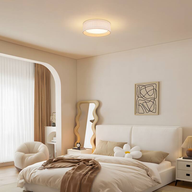 Hand-Woven Rattan Drum Flush Mount Ceiling Light
