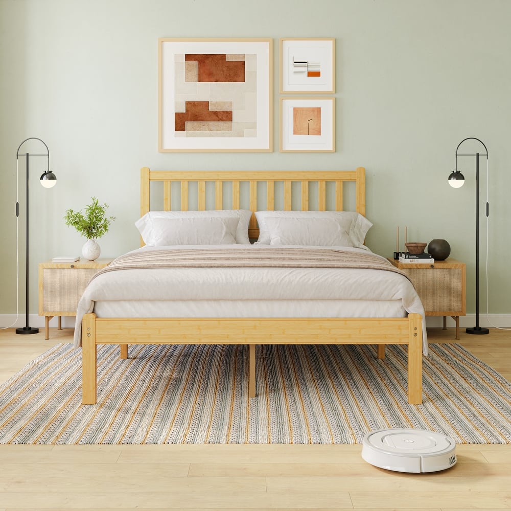 37 Inch Solid Bamboo Bed Frame with Headboard, Stylish & Sturdy Sleep Solution