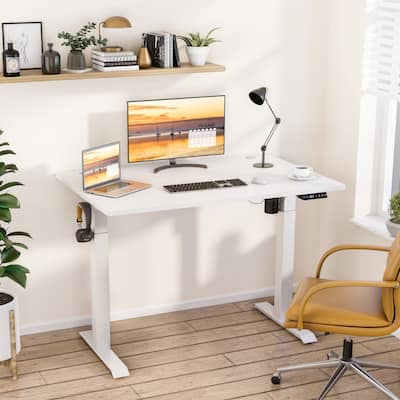 Futzca Height Adjustable Electric Standing Desk Sit Stand Computer Stand up Desk with Splice Board(White)