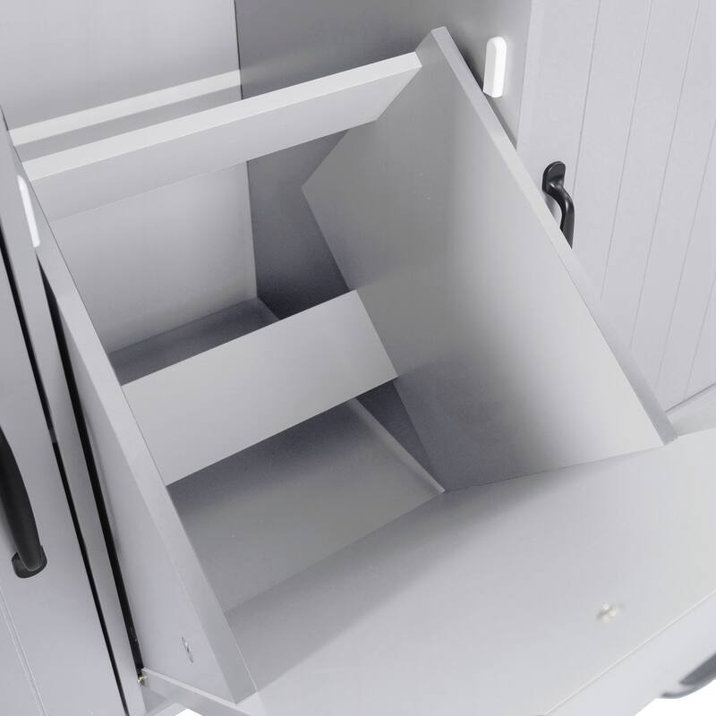 Kitchen Island with Trash Can Storage Cabinet, Kitchen Cart with Drop Leaf, Spice Rack