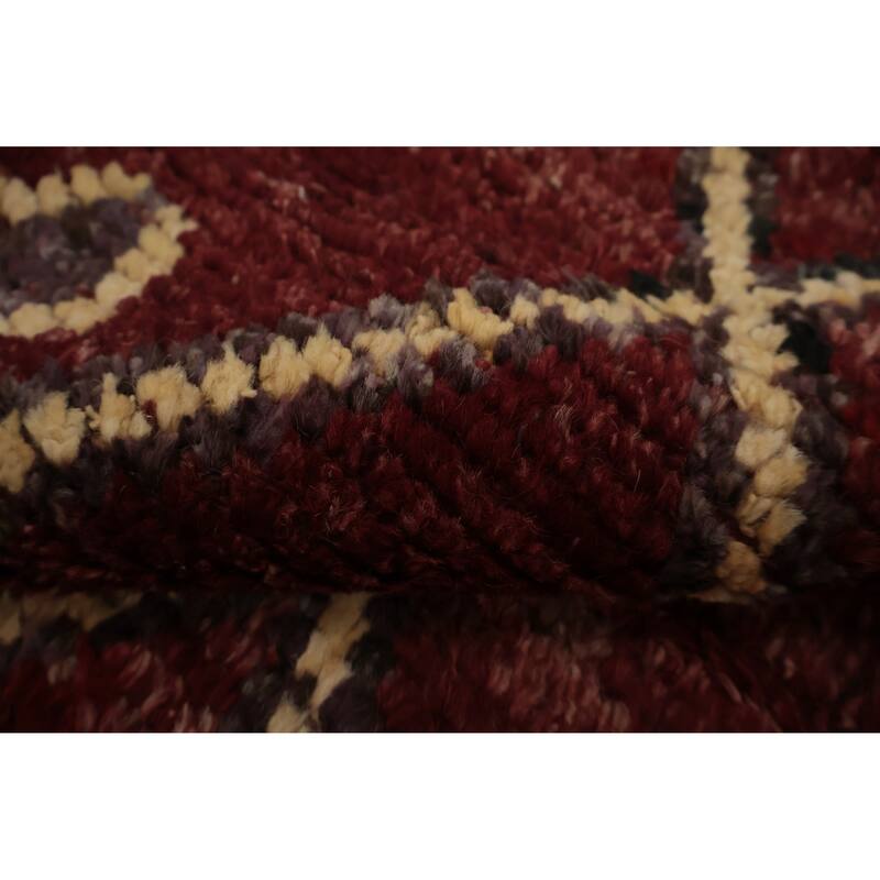 Hand Knotted Oriental 100% Wool Carpet Modern Tribal Red Moroccan Area Rug - 9' 9'' X 7' 0''