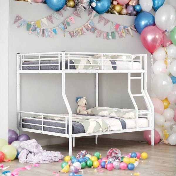 slide 2 of 33, 2 In 1 Modern Full XL Over Queen Metal Bunk Bed With Sturdy Frame,Save Space or Split Into 2 Beds White
