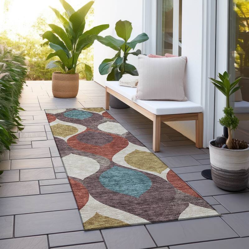Machine Washable Indoor/ Outdoor Chantille Contemporary Geo Rug - Brown - 2'3" x 7'6"