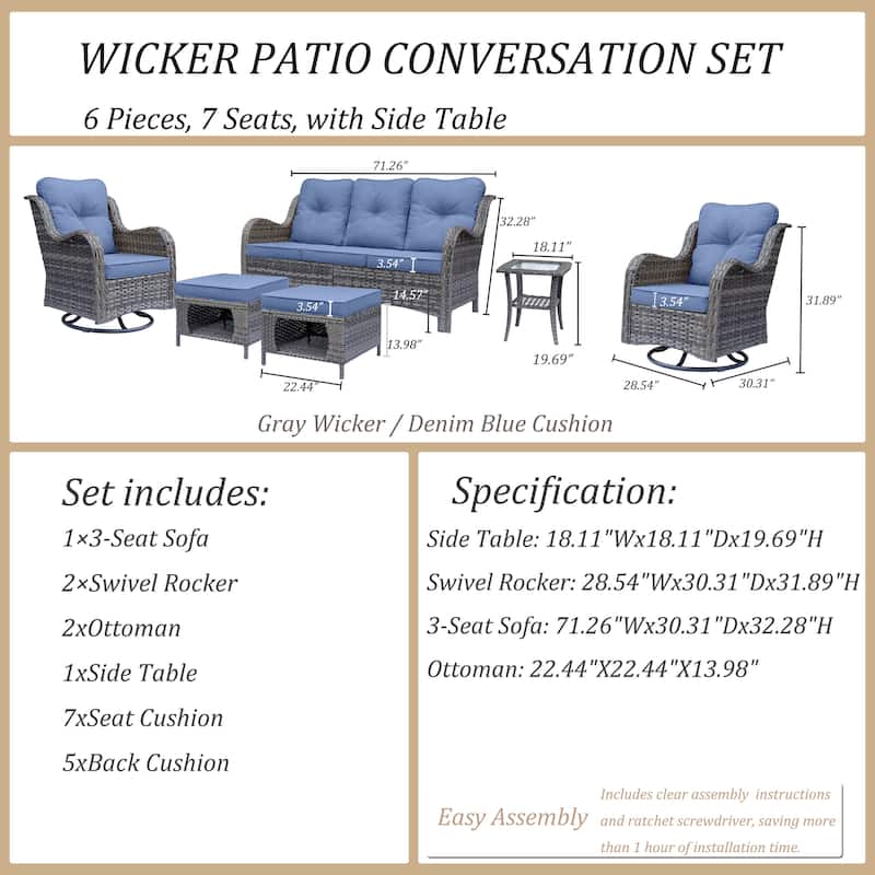 High Back Rattan Wicker Outdoor Patio Conversation Swivel chairs Sets