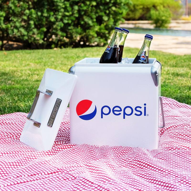 Permasteel 14-Qt Small Portable Cooler in White with Pepsi Logo