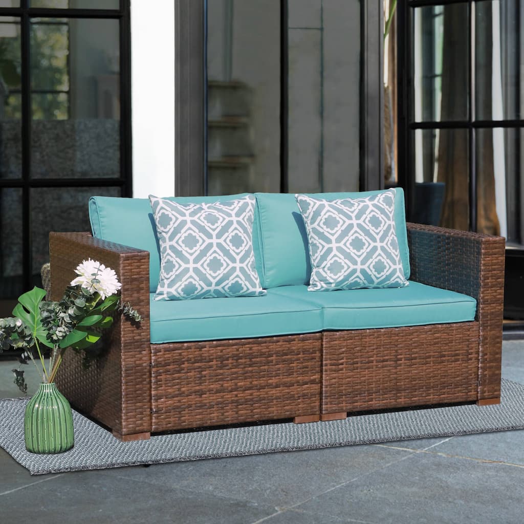 Outdoor 2 Pieces Sectional Sofa Set Wicker Loveseat Corner Sofa