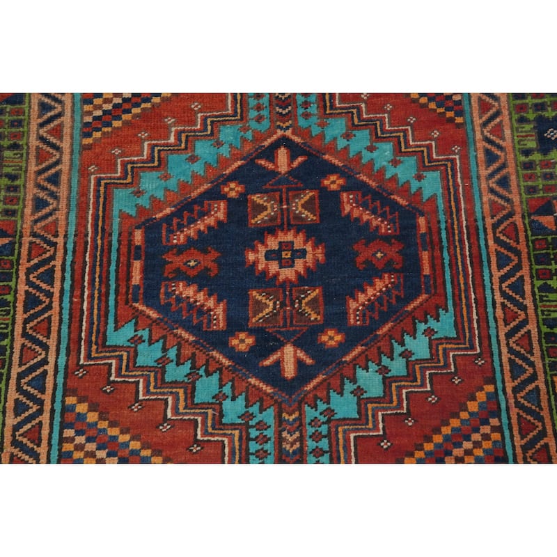 Hand Knotted Oriental 100% Wool Carpet Traditional Geometric Oranges & Rust Ardebil Runner Rug - 10' 6'' X 2' 11''