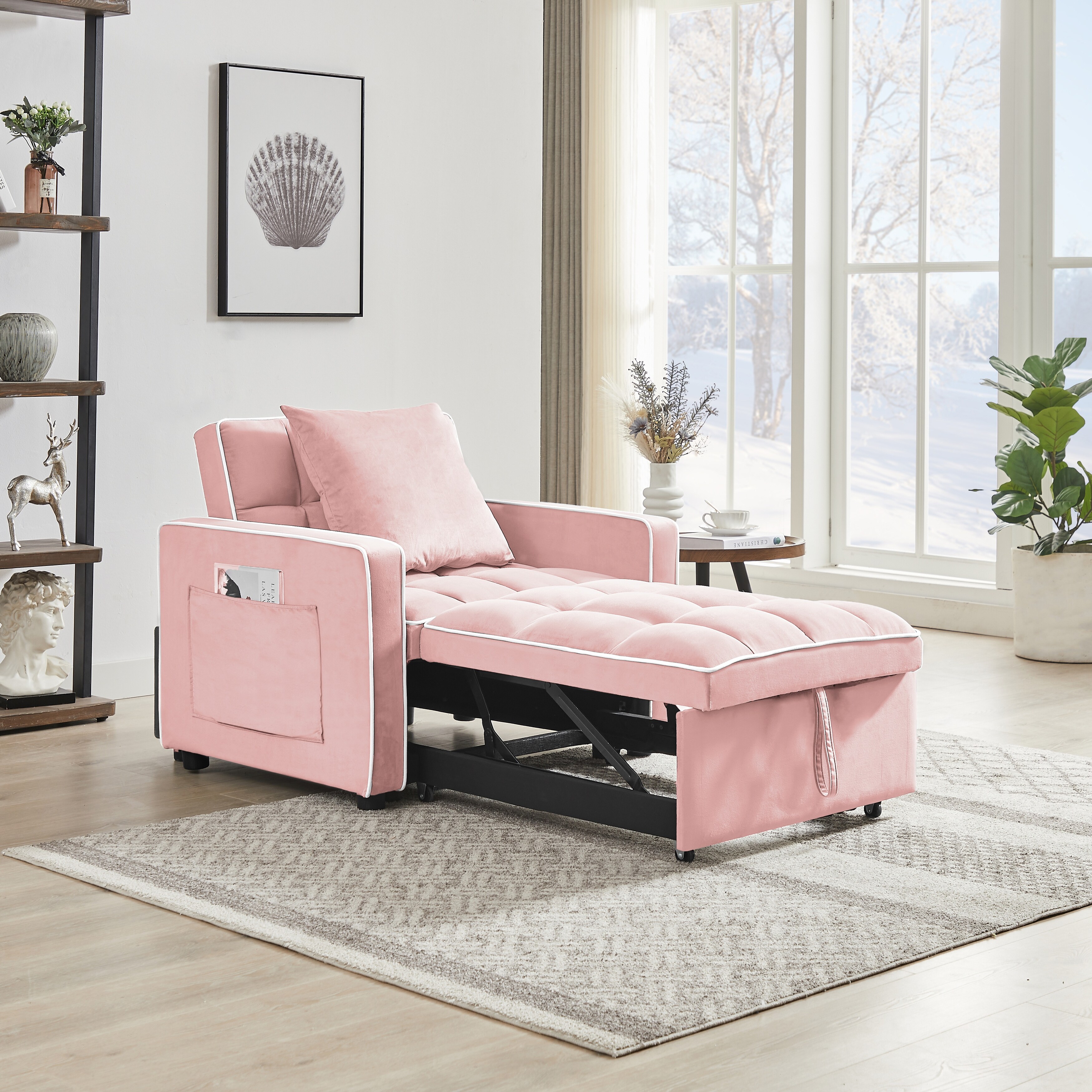 Pink velvet sales recliner