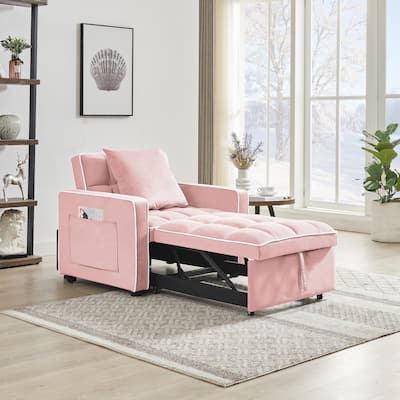 Pink Velvet Three-in-one Folding Sofa Bed Chair with Convertible Design