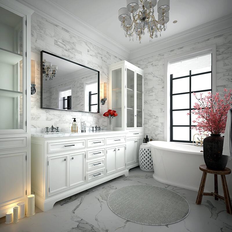 Glossy Black Rounded Corner Rectangle Bathroom Mirror