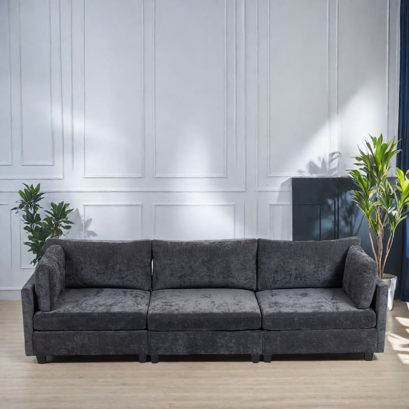 111.42" Fabric Modern 4-Seater Sofa with Cloud-Like Comfort, Flexible Storage, and Elegant Design - DARK GREY