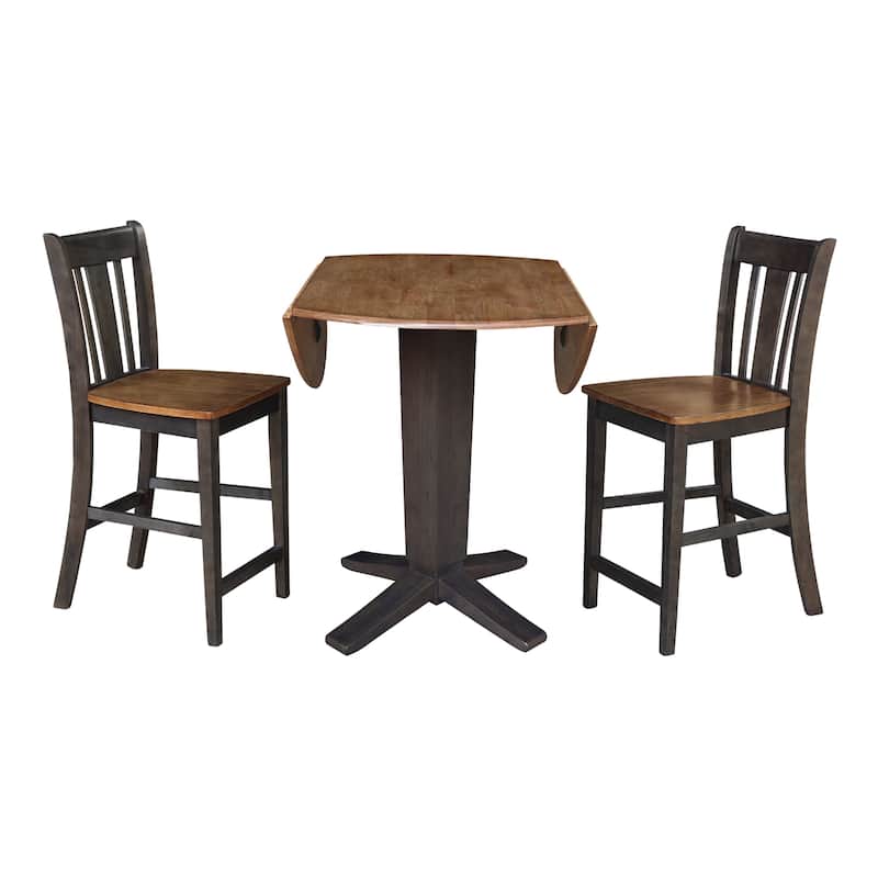 42 in Solid Wood Round Drop Leaf Counter Height Dining Table with Stools in Hickory/Washed Coal