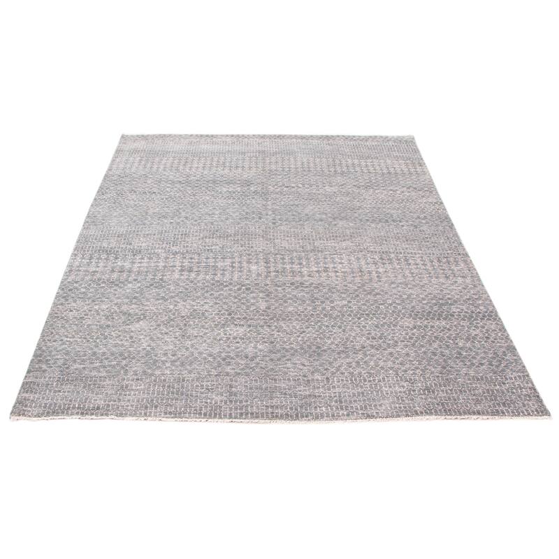 ECARPETGALLERY Hand-knotted Silk Shadow Dark Grey Wool Rug - 7'11 x 9'9