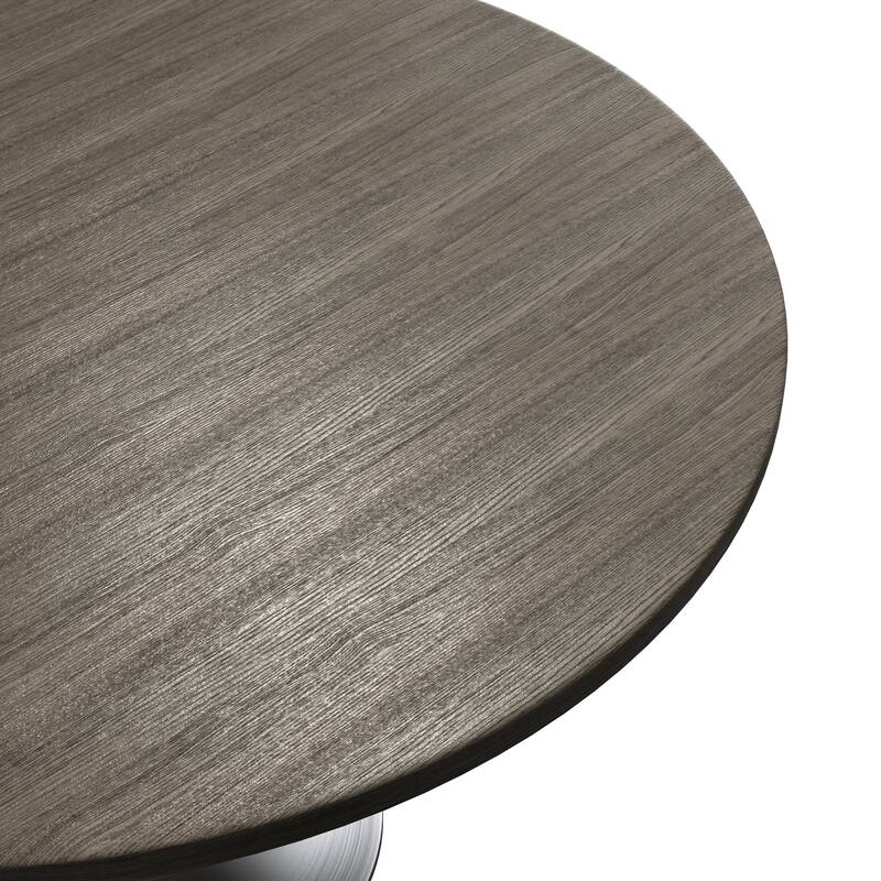 LeisureMod Verve 48" Round Dining Table with MDF Wood TableTop and Brushed Chrome Base for Kitchen & Dining Room