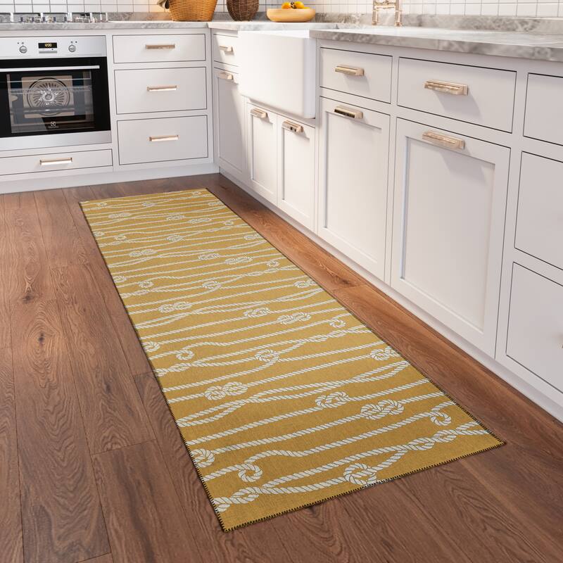 Indoor/Outdoor Harpswell Ocean Rope Washable Rug - 2'3" x 7'6" Runner - Gilded