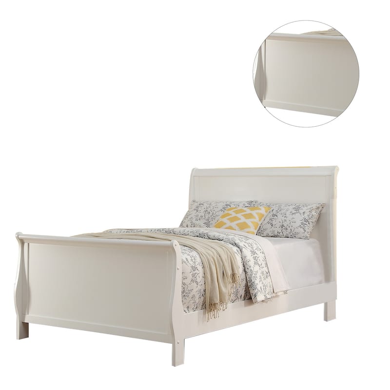 Sleigh Wooden Bed in White Finish