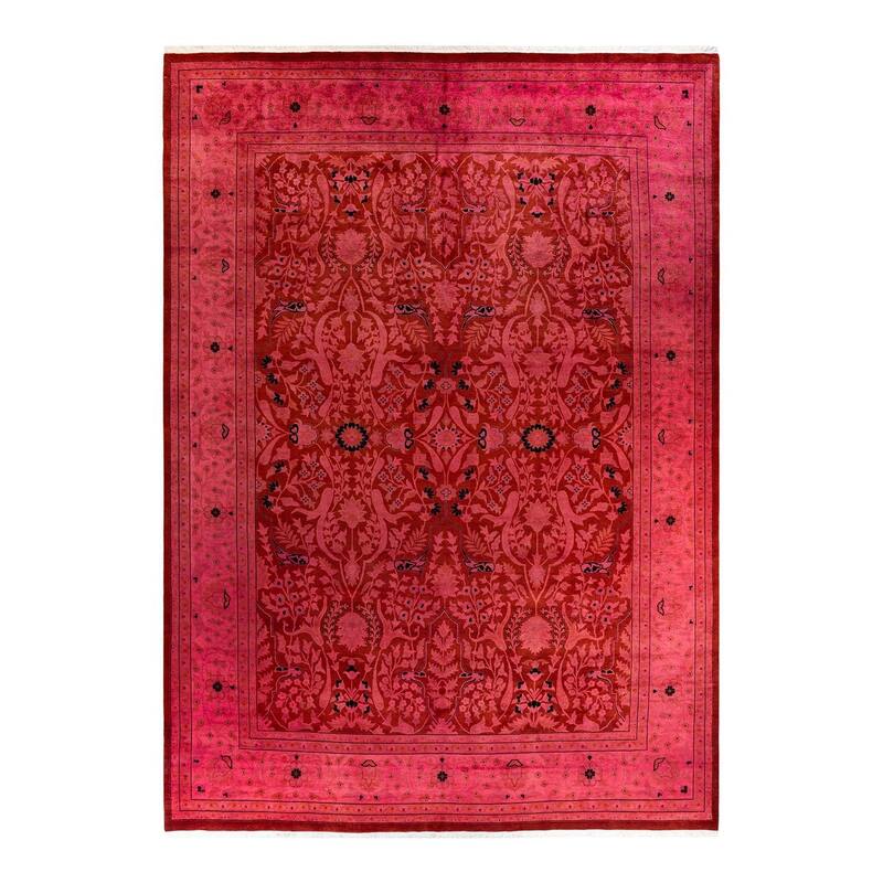 Overton Hand Knotted Wool Vintage Inspired Modern Contemporary Overdyed Pink Area Rug - 10' 2" x 14' 1"
