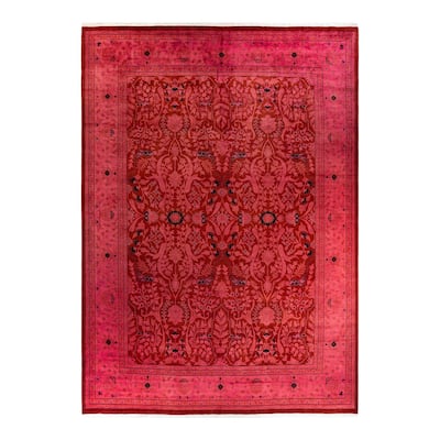 Overton Hand Knotted Wool Vintage Inspired Modern Contemporary Overdyed Pink Area Rug - 10' 2" x 14' 1"