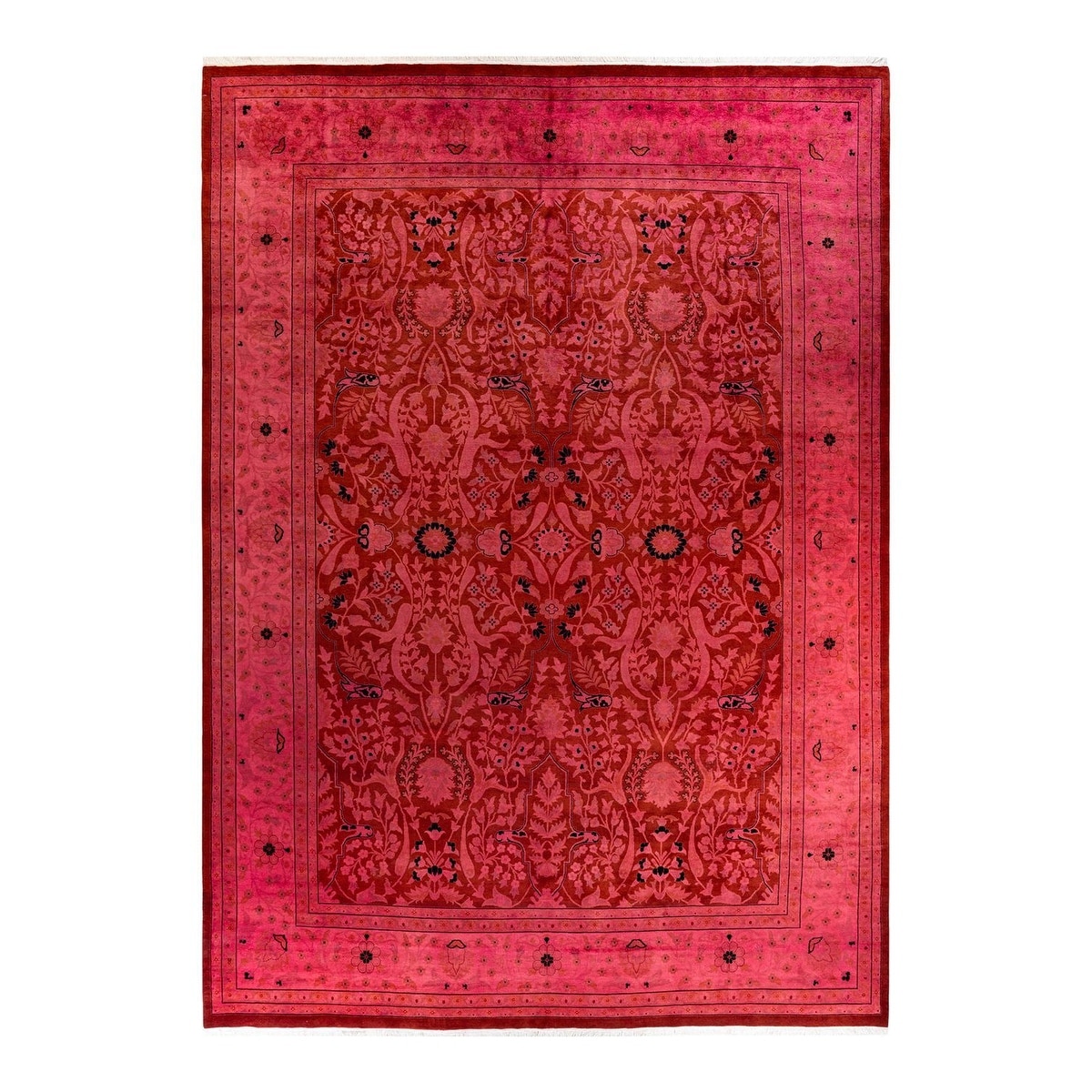 Overton Hand Knotted Wool Vintage Inspired Modern Contemporary Overdyed Pink Area Rug - 10' 2" x 14' 1"