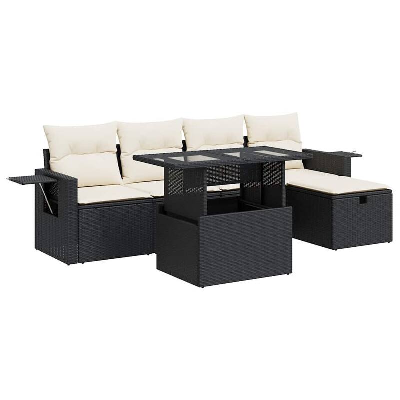 vidaXL Patio Sofa Set with Cushions Outdoor Furniture 6 Piece Poly Rattan - 21.7 x 39.4 x 28.7 in