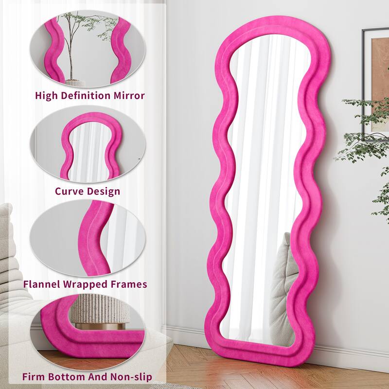 Flannel Full Length Wave Floor Mirror With Stand For Bedroom Living Room Hanging Or Against The Wall