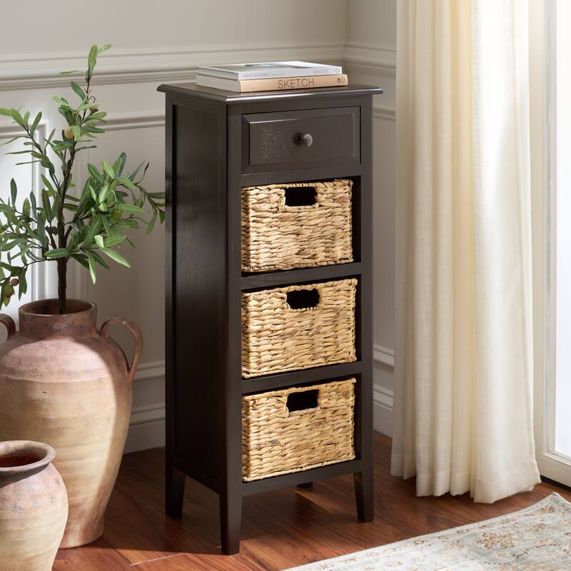 SAFAVIEH Hermine Distressed Black 4-Drawer Storage Side Table - 15" x 11.8" x 35.8" - 15"W x 12"D x 36"H