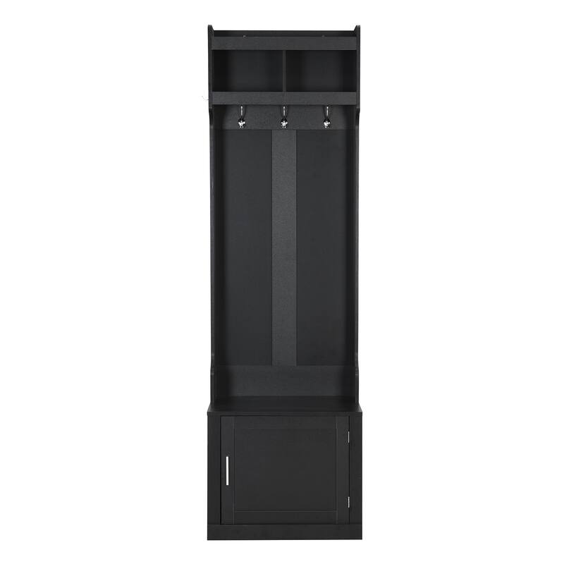 Minimalist Slim Hall Tree with Cabinet & 6 Hanging Hooks, Shoe Storage Bench with Coat Rack, Elegant Foyer Cabinet for Hallway