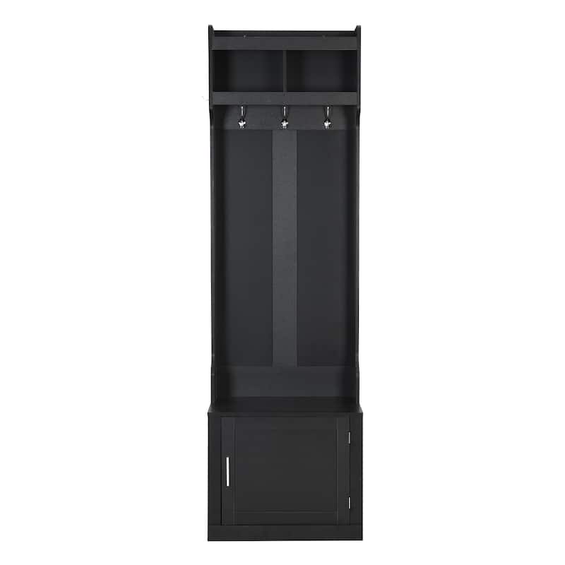 Narrow Hall Tree with Storage Shelves and 6 Hanging Hooks, Entryway Coat Rack with Integrated Bench Seat