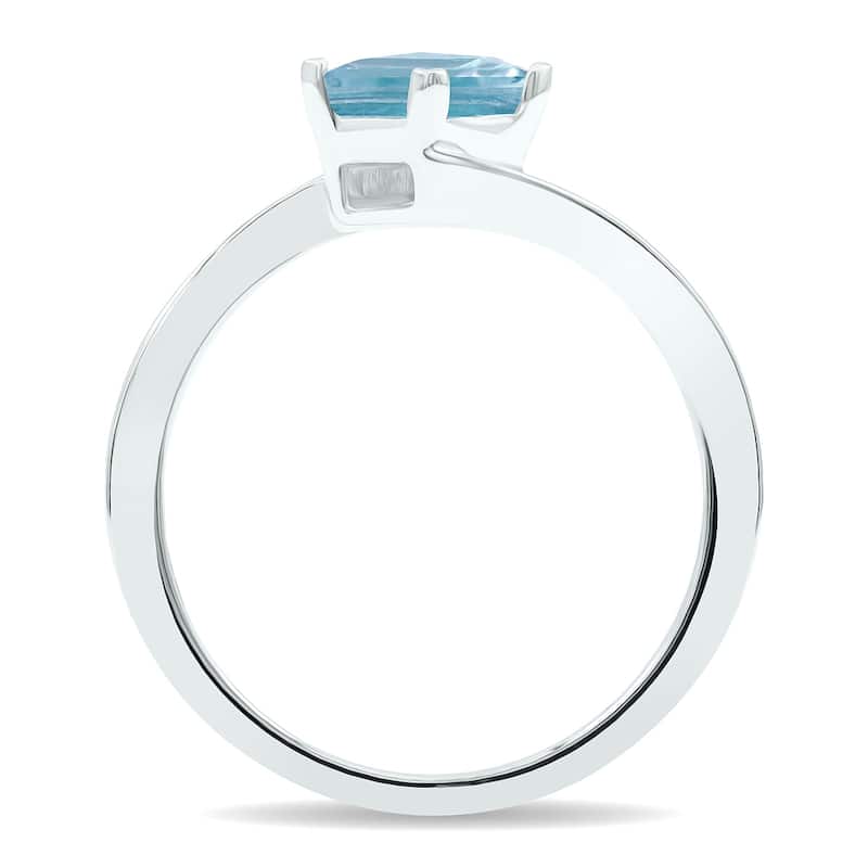 Women's Solitaire Aquamarine Wave Ring in 10K White Gold