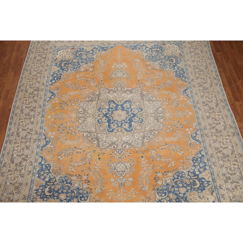 Hand Knotted Oriental 100% Wool Carpet Traditional Floral Oranges & Rust Mashad Area Rug - 12' 3'' X 9' 5''