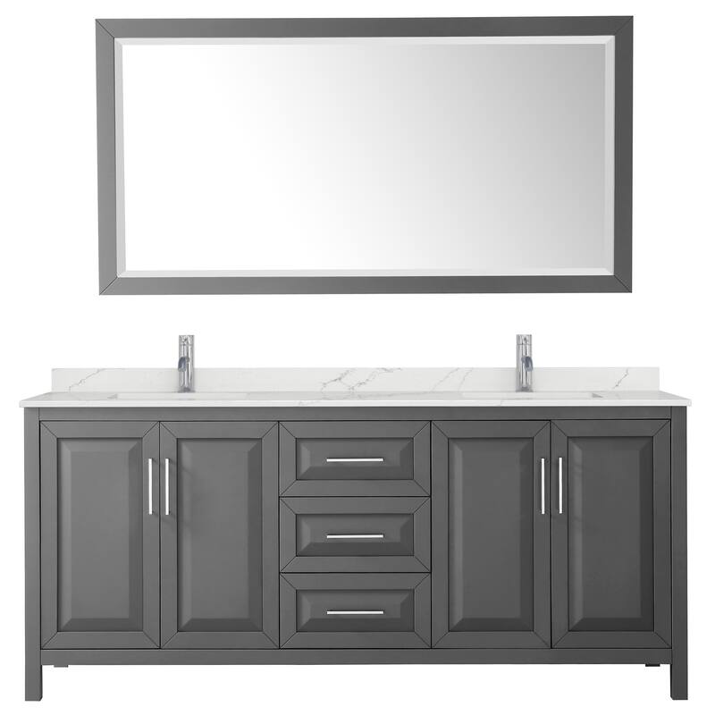 Daria 80-inch Double Vanity, Single Hole Quartz Top, 70-inch Mirror