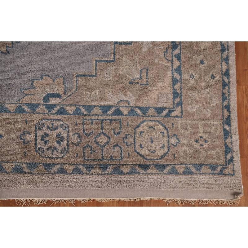 Geometric Oushak Style Area Rug Hand-knotted Oriental Wool Carpet - 8'9"x 11'9"