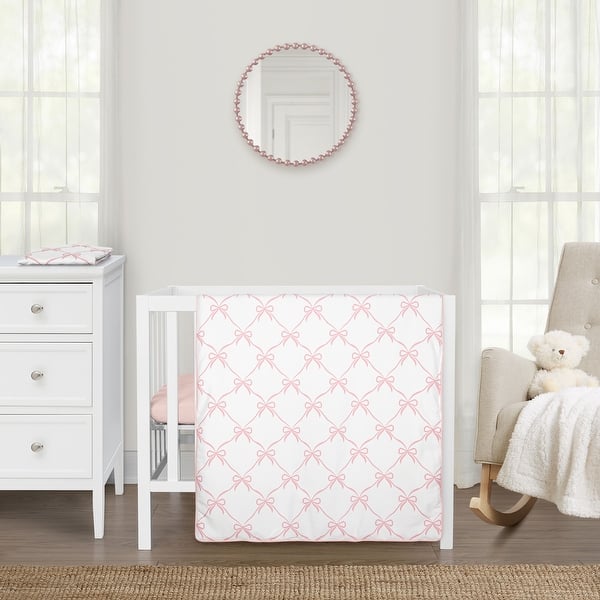 slide 2 of 6, Sweet Jojo Designs Pink Bows Girl 3pc Mini Crib Bedding Set - Elegant Bow for the Ballerina Ballet Dancer Princess Collection