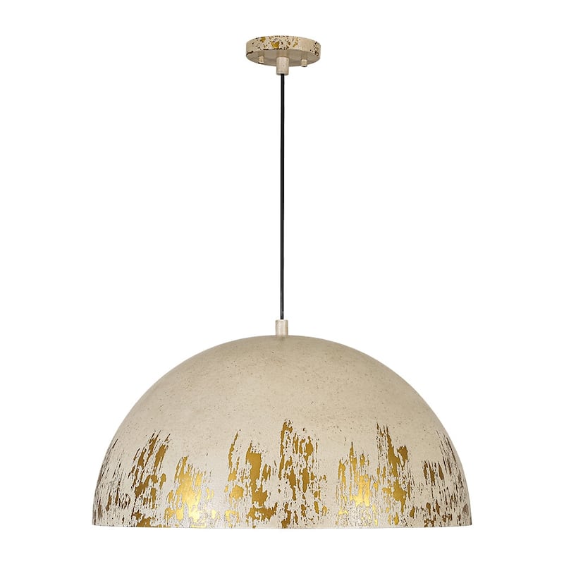 European Artisanal Antique Gold Patina Iron Oversized Dome Pendant