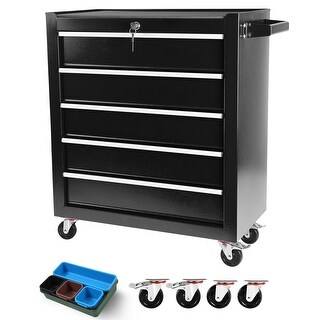 The Fellie 5-Drawer Rolling Tool Box Cart – Lockable Tool Chest With Wheels, Blue Grey, For Garage, Workshop, Repair Shop