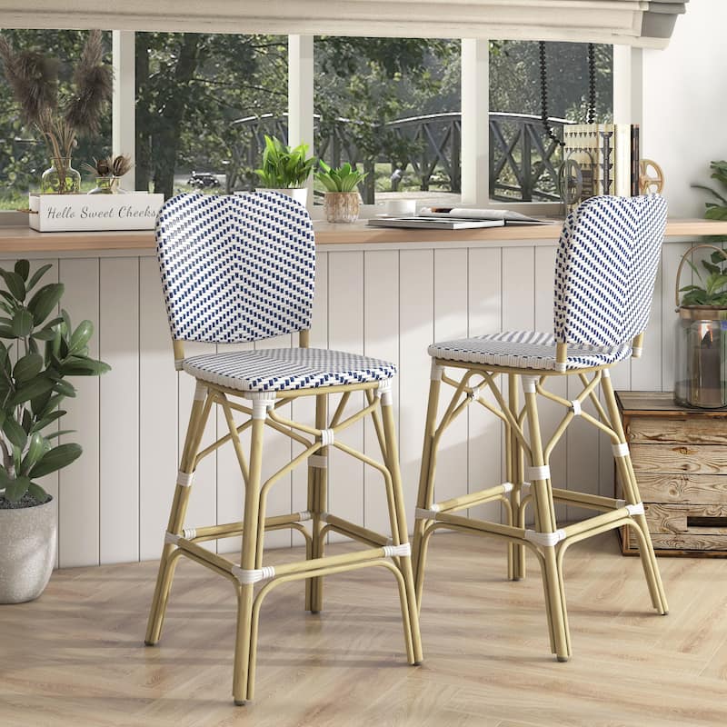 Stella Bohemian Natural Tone 30-inch Patio Bar Chairs (Set of 2) by Furniture of America - Set of 2 - Navy