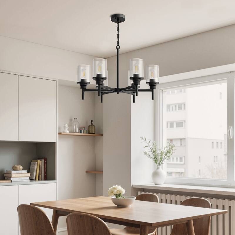 6-Light Matte Black Branch Chandelier, E26 Base, Clear Glass, No Bulbs