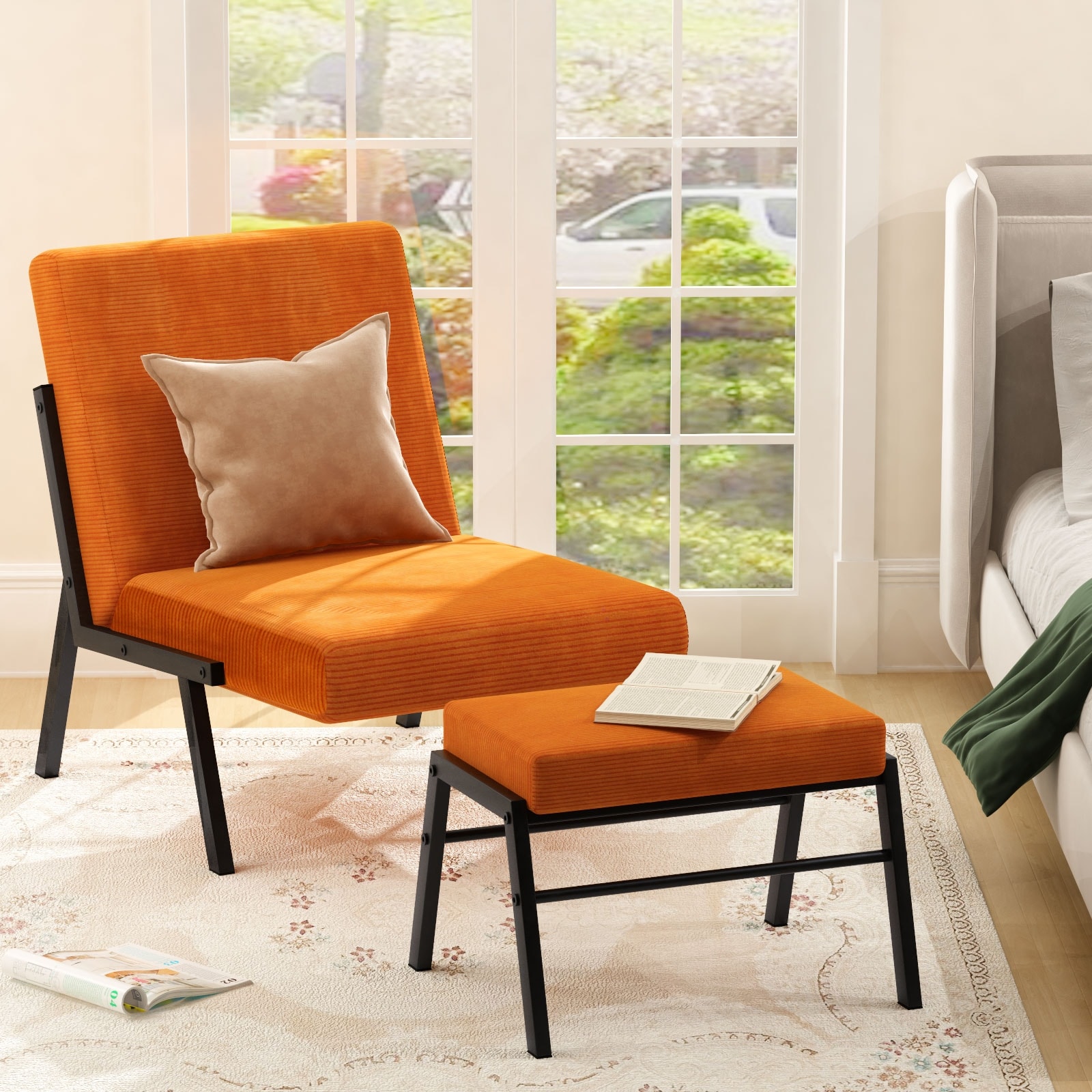 Orange accent chair with ottoman shop
