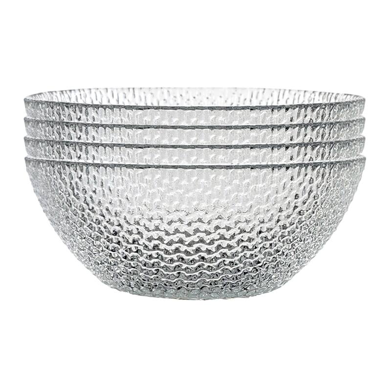Glass Bowls with Pebble Pattern Perfect for Casual Meals or Festive Gatherings - Set-4 - Clear