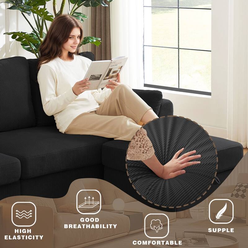 101"Corduroy 3 Piece Living Room Set Including 4 Seater Sofa ,Storage Ottoman and Chair