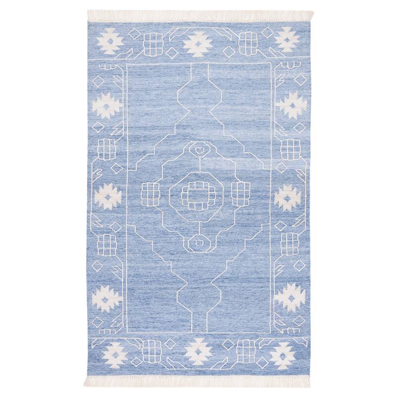 SAFAVIEH Handmade Kilim Kamlesh Moroccan Boho Rug - 7' Square - Blue/Ivory - Square