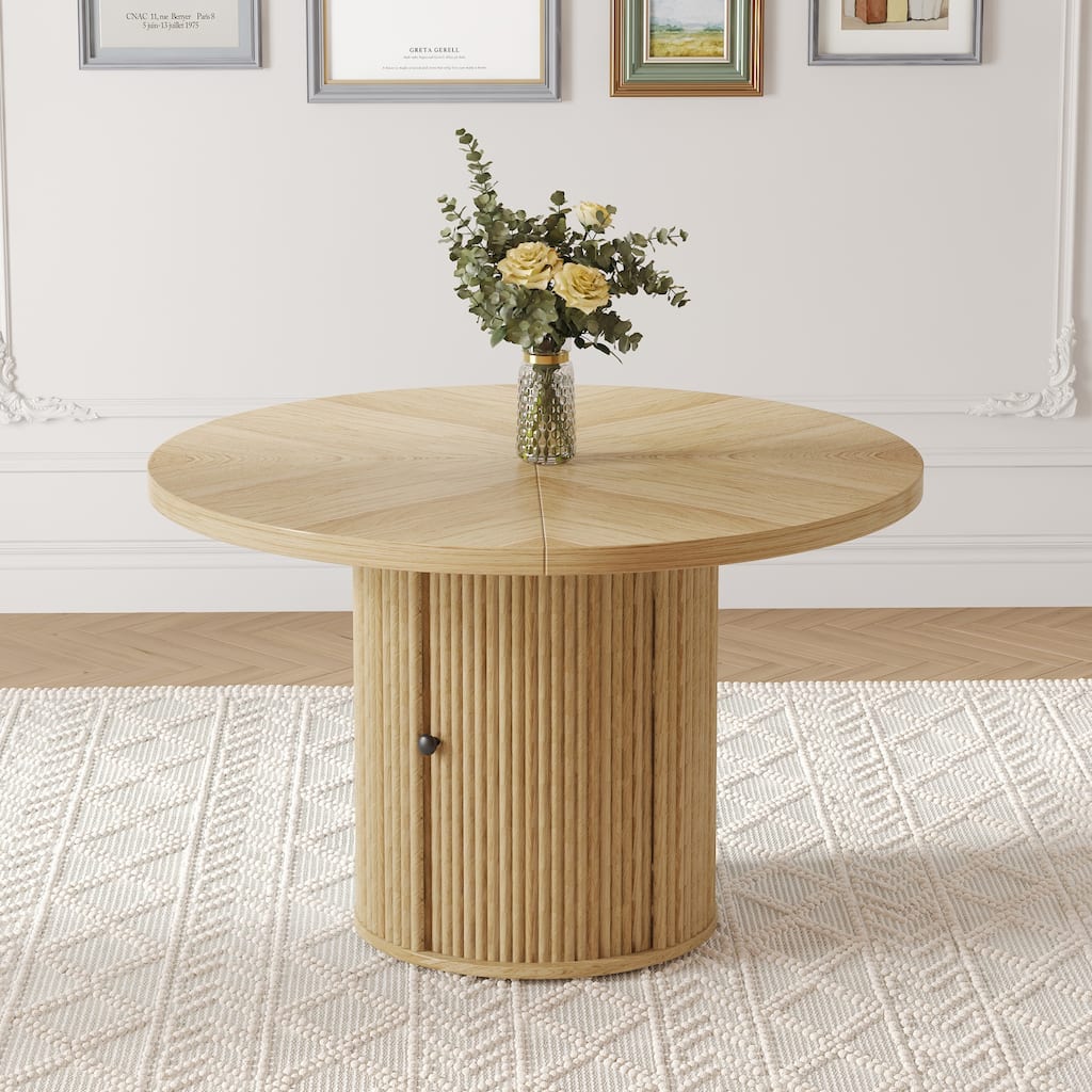 Classic Coffee Table, Round Dining Table with Double-Layer Storage, Woodgrain Kitchen Table for 4-6 People