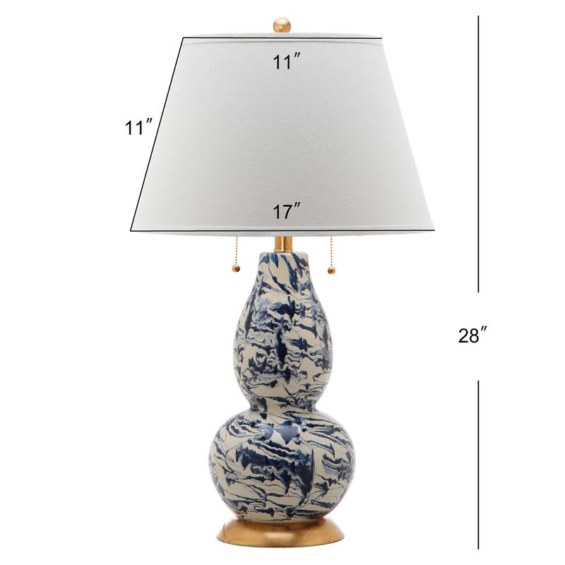 SAFAVIEH Lighting 29-inch Navy and White Color Swirls Glass Table Lamp (Set of 2) - 17"x17"x28"