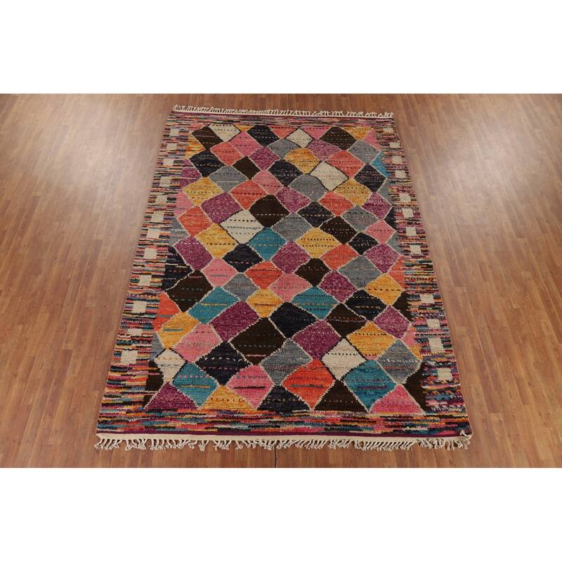 Trellis Moroccan Area Rug Hand-Knotted Wool Carpet - 7'11" x 10'11"