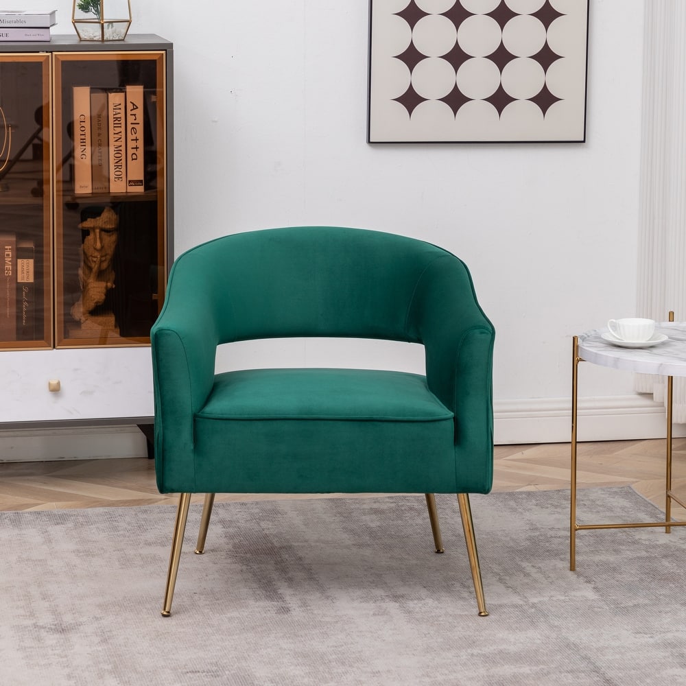 Modern Velvet Accent Arm Vanity Chair with Wingback and Gold Legs for Living Room