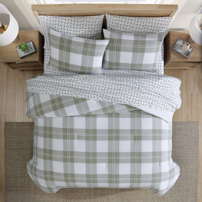 Eddie Bauer Mountain Embroidery Plaid Cotton Green Comforter Set