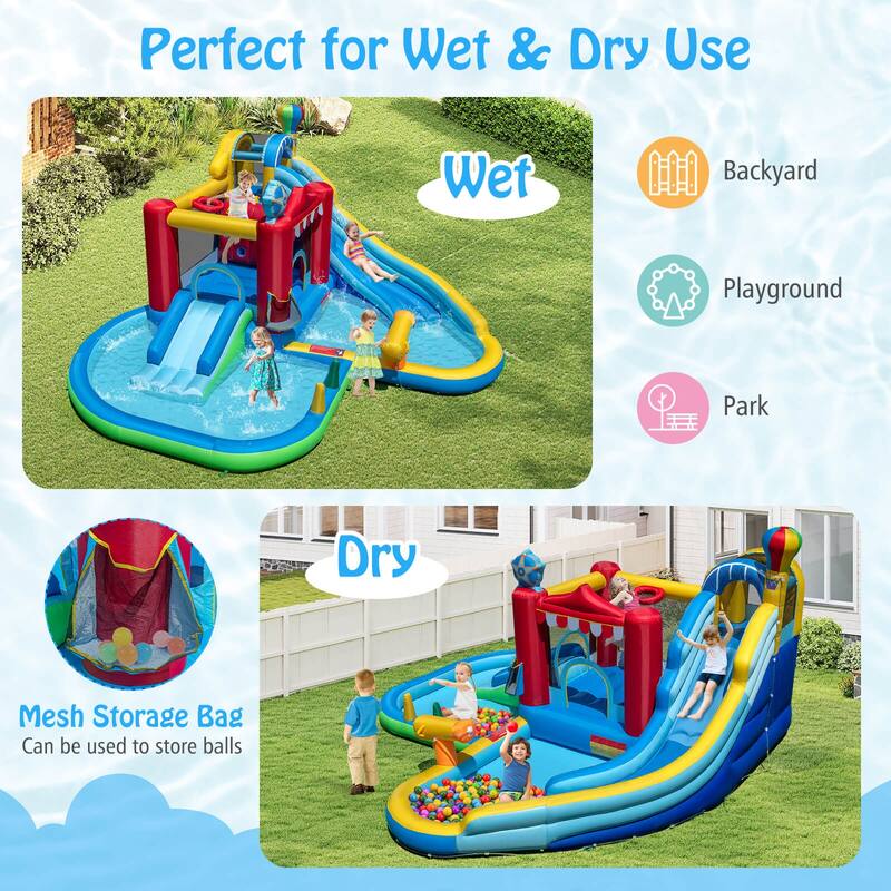 Costway Inflatable Water Park Kids Blow up Water Slide with Splash - Multi-Color - See Details