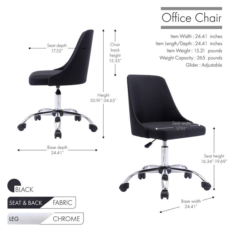 Porthos Home Roache Fabric Upholstered Office Chair with Chrome Base